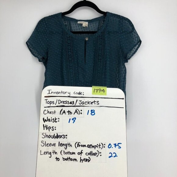 Anthropologie teal Grassland short sleeve sheer  blouse Silk blend size XS - Picture 15 of 16